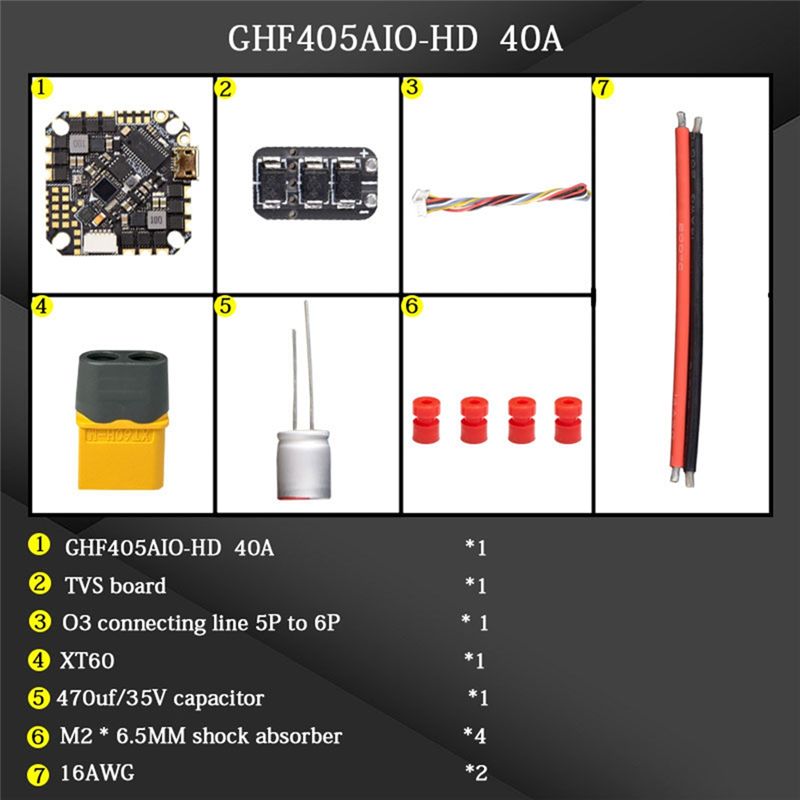 Fpv Drone Flight Controller - ABTI-GHF405AIO-HD 40A AIOフライトコントローラー F405 F4内蔵OSD、BLHeli-S ESC、2-6S